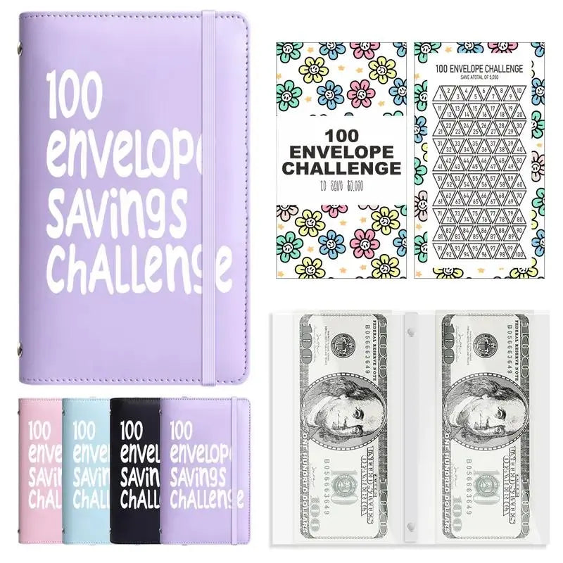 100 Envelope Saving Challenge Binder - Office Stationery Saving Tool, Budget Planner and Monthly Bill Organizer, Income Tracker, Expense Tracker, Finance Organizer, Savings Goal Setter, Birthday Gift Idea, Birthday Gifts