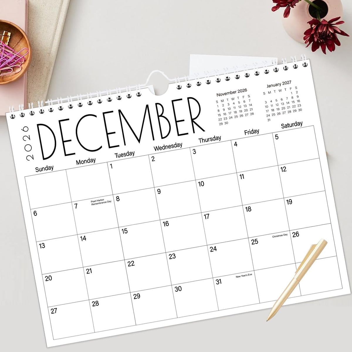 Calendar 2026-2027 - 17 Months Wall Calendar from September 2026 to December 2027, 11'' x 8.5'' Calendar 2026-2027 with Holiday Marked, Premium Paper for Organizing, Black Large Word