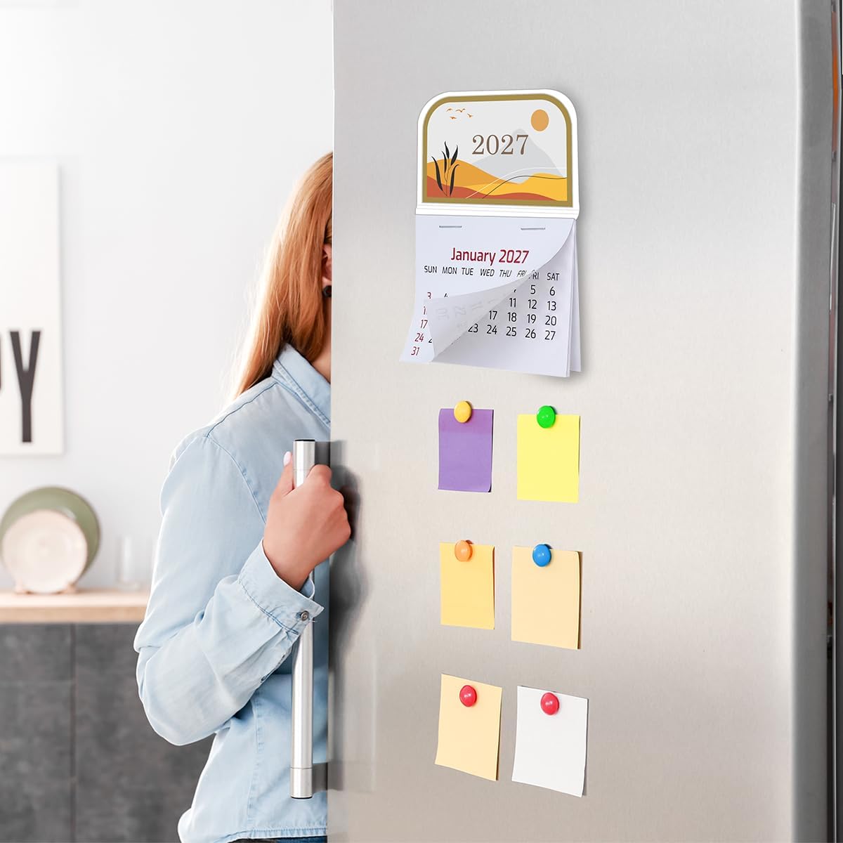 Mini Stick on Calendars 2027 Small Calendars Peel and Stick Calendar Adhesive Monthly Wall Calendars for Car Desk Wall Auto Truck Laptop Fridge Home Office School (2Pack)