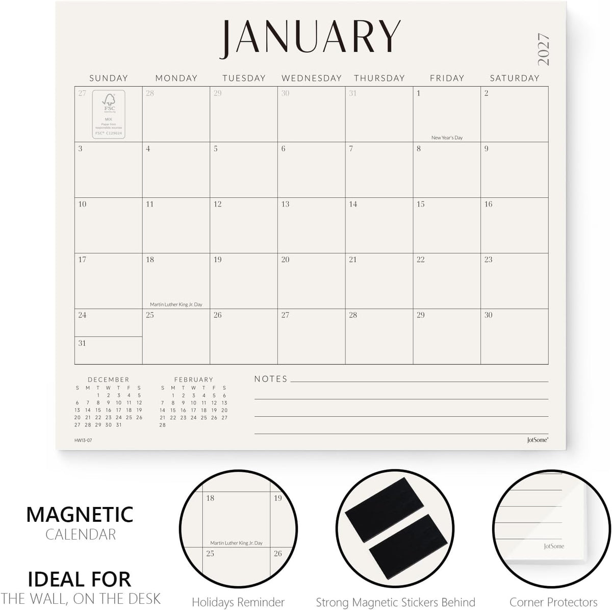 Jotsome Magnetic Calendar for Refrigerator 2026-2027