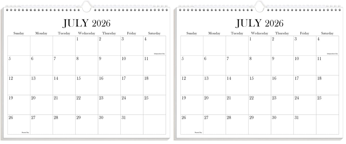 Calendar 2026-27 - Calendar 2026-2027 from July 2026 to December 2027, Spiral Binding Hanging Wall Calendar 2026 for Home/Office, 8.5" x 11", Black