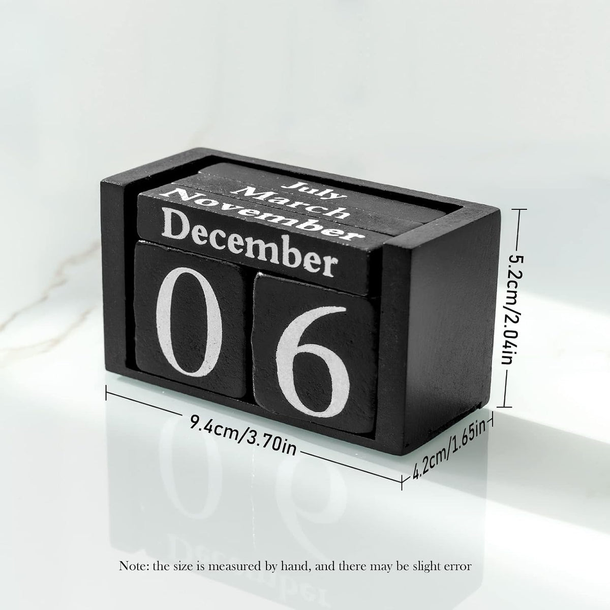 Notakia Black Wooden Block Calendar, Perpetual Desk Calendar, Stylish and Durable Block Calendar for Home and Office