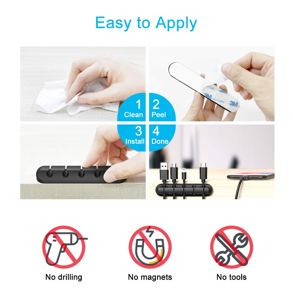 INCHOR Cord Organizer for Desk, Cable Organizer Cable Clips Holder Black