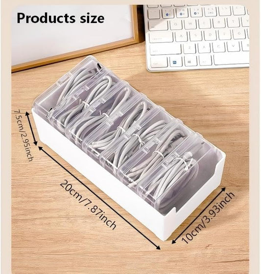 Storage Box Cable Organizer with 7 Wire Boxes, Desktop Cable Box with Lid, Power Cord Organizer for Office,Home Accessories Storage Stationery Supplies