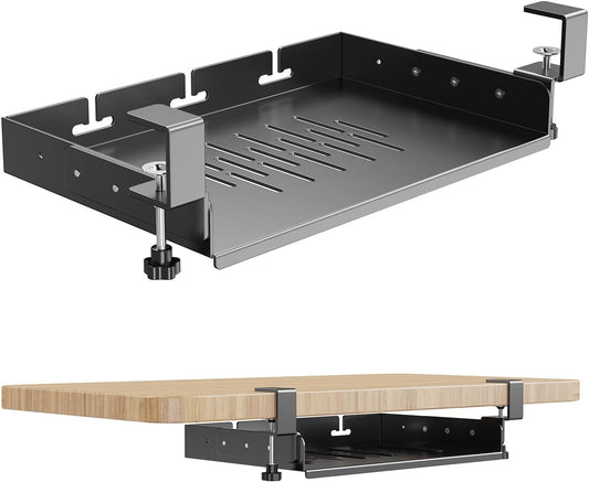 BYMECOST No Drill Under Desk Laptop Mount, Metal Under Desk Storage Shelf