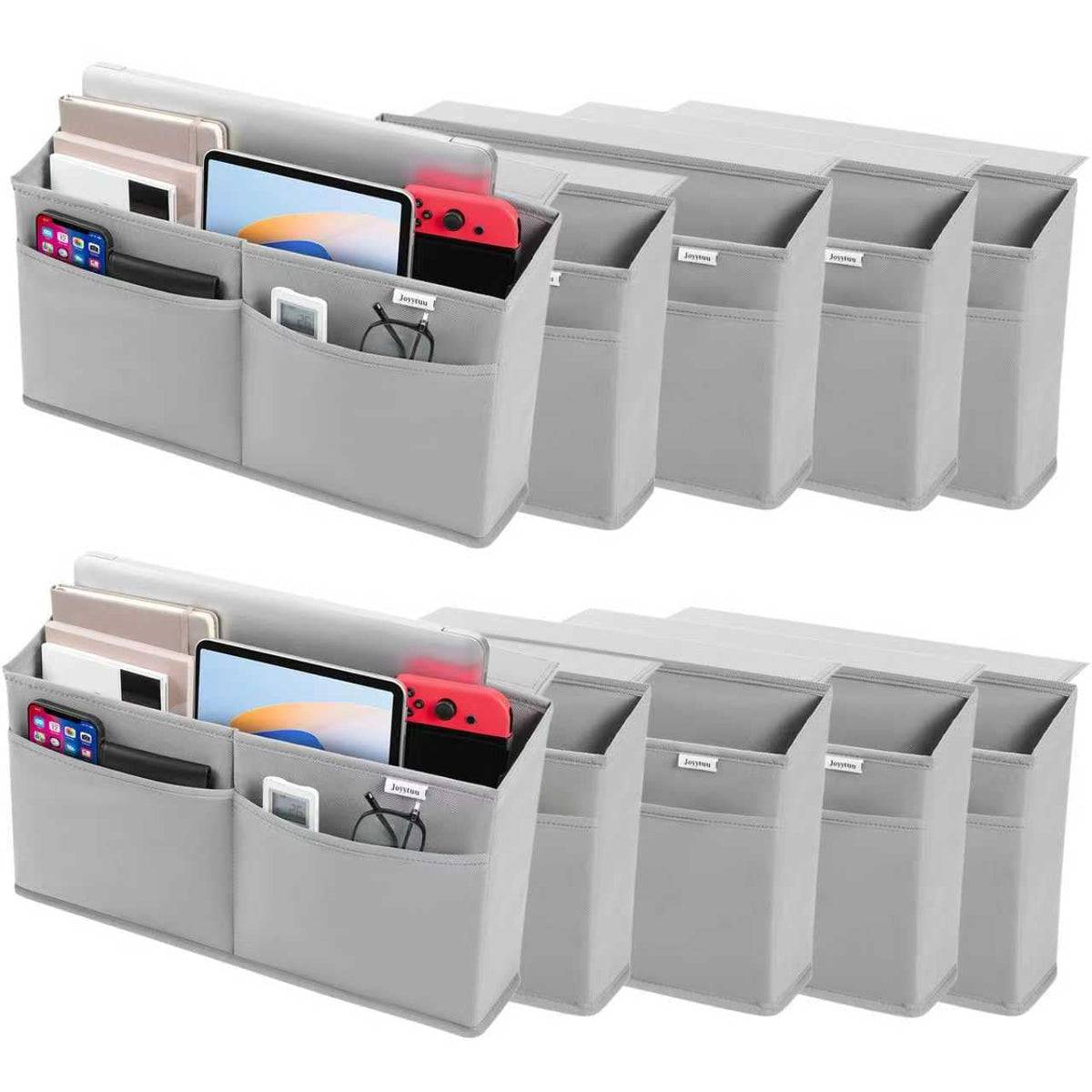 Desk Side Hanging Organizer, Adhesive Storage Bag with Pockets for Magazine Ipad Notebook, for End Tables Home Office Desks Computer Workstations Dressing Table, Grey