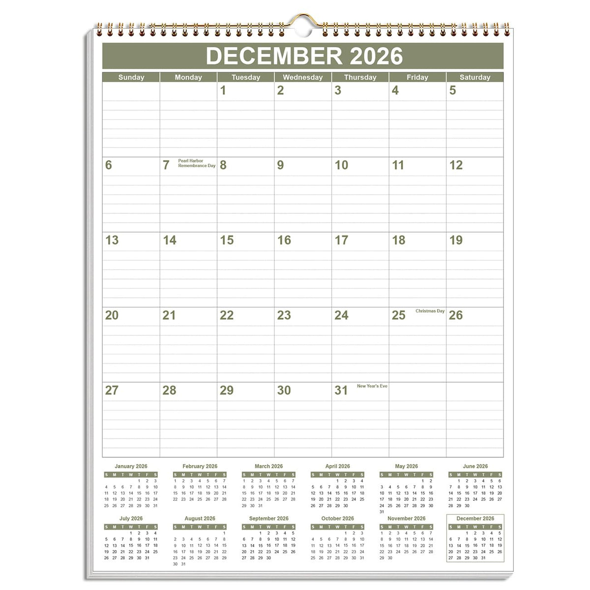 Calendar 2026-27 - Calendar 2026-2027 from July 2026 to December 2027, Spiral Binding Hanging Wall Calendar 2026 for Home/Office, 8.5" x 11", Black