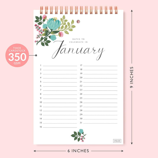 S&O Perpetual Calendar. 12 Month Office or Family Wall Timetable. 6x9” Floral Flip Scheduler Design. Timeless Birthday Calendar Wall Hanging, Anniversary Chart and Monthly Planner