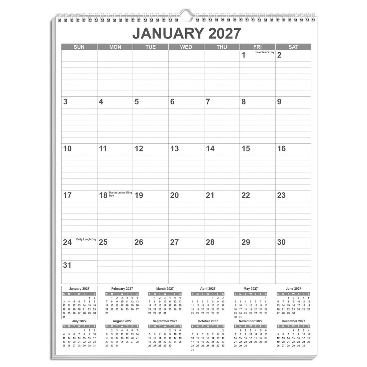 Calendar 2026-27 - Calendar 2026-2027 from July 2026 to December 2027, Spiral Binding Hanging Wall Calendar 2026 for Home/Office, 8.5" x 11", Black