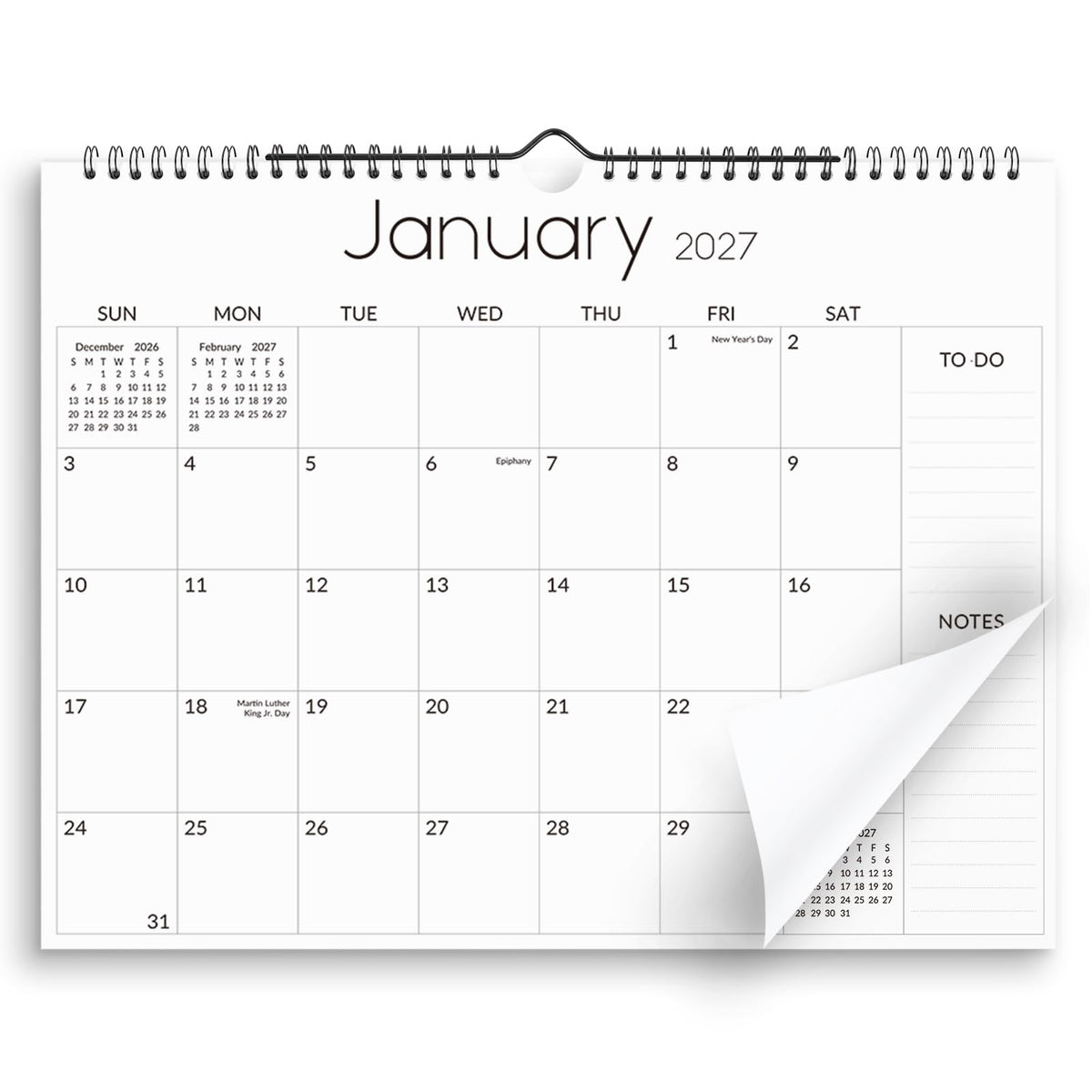 SKYDUE Wall Calendar 2026-2027, Apr. 2026 to Dec. 2027, 21 Months 2026-2027 Wall Calendar with Planner Stickers, 14.5" x 11", Black