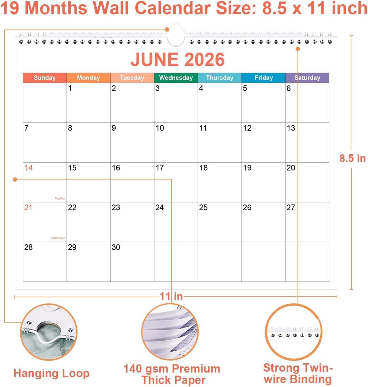 2026-2027 Calendar - 18 Months Calendar from August 2026 - December 2027, Calendar 2026-2027 with Thick Paper, 8.5" x 11", Colorful