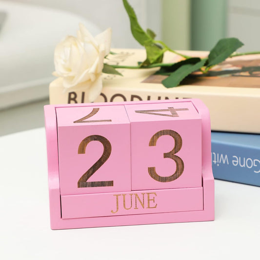 Wooden Perpetual Calendar,Desk Calendar Block,Office Desk Decor Accessories
