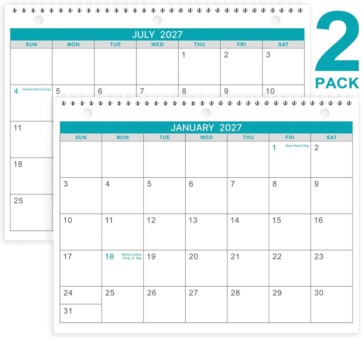 2027 Wall Calendar - 2 Pack Monthly Wall and Desk Calendars, 11"x 8.5"