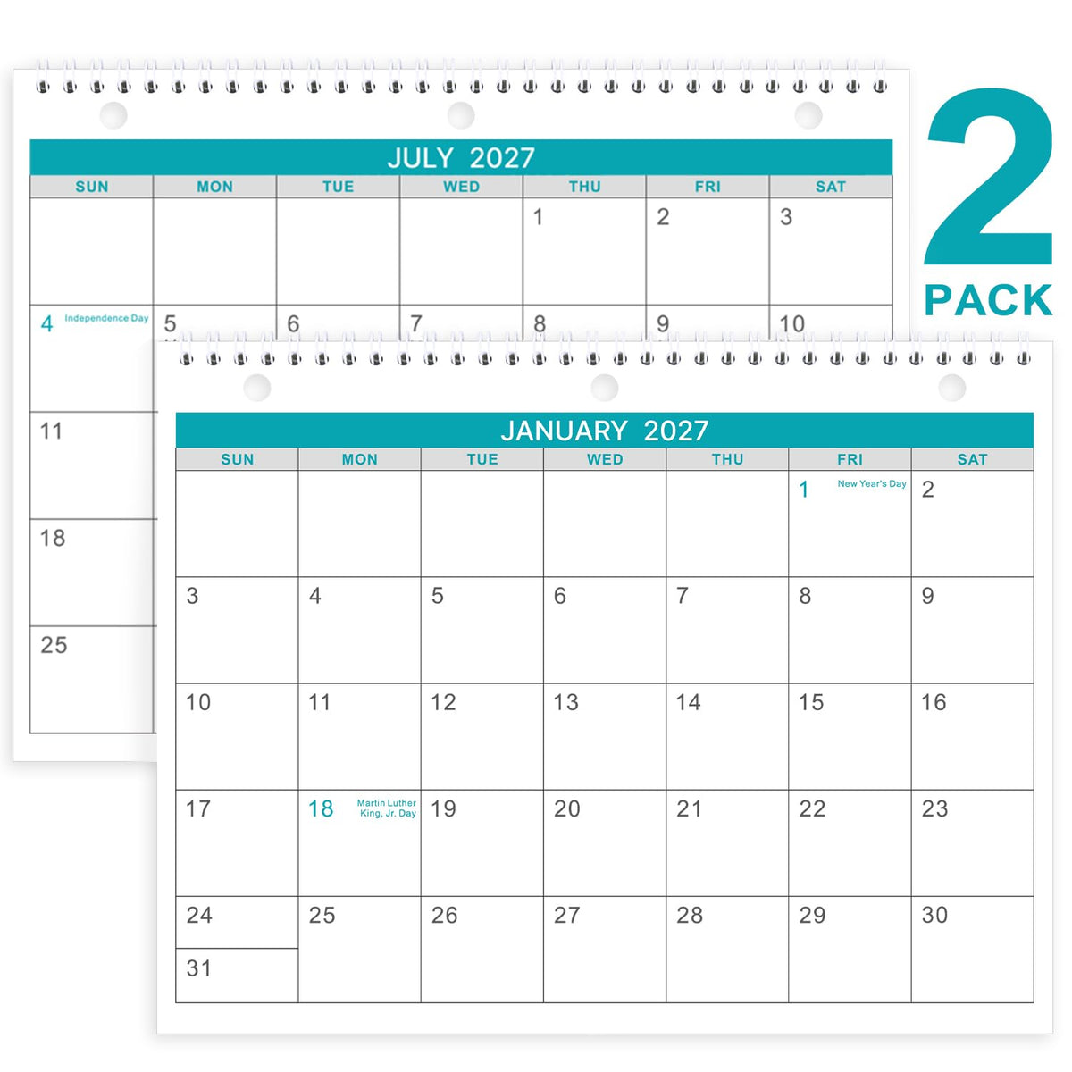 2027 Wall Calendar - 2 Pack Monthly Wall and Desk Calendars, 11"x 8.5"