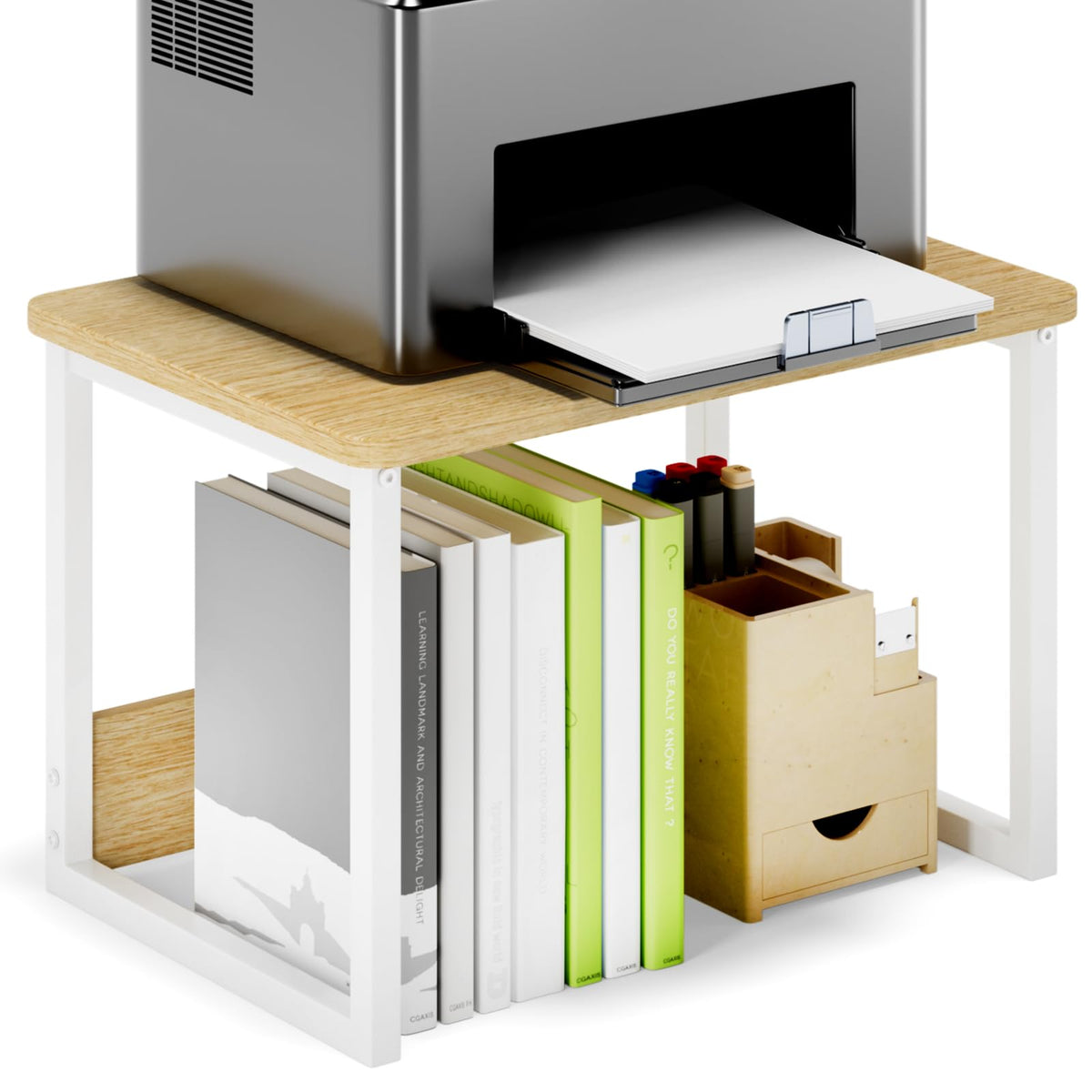 MARTY Desktop Printer Stand with Storage Drawer, Printer Riser for Desk