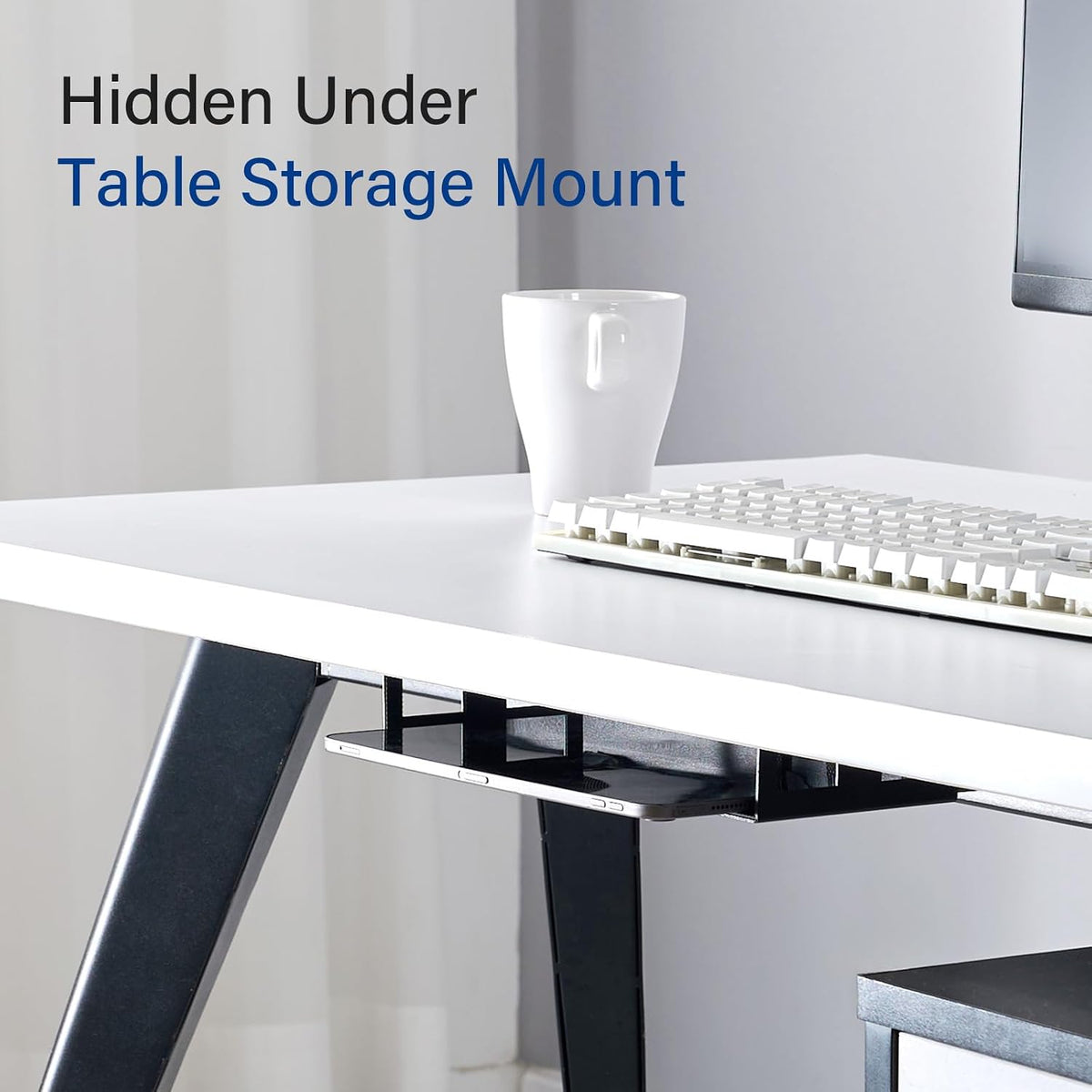 BYMECOST Under Desk Laptop Mount, Metal Under Desk Storage Holder, Black