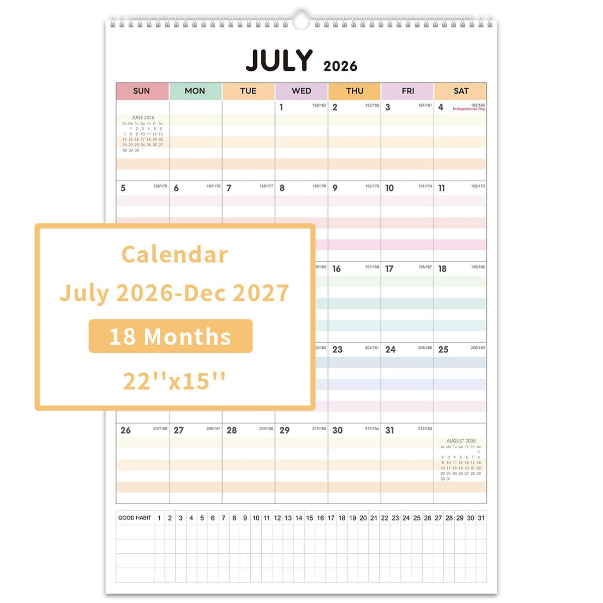 Comix 2026-2027 Wall Calendar, 18 Month Planner for Home Office Classroom
