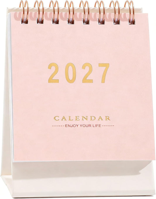 Mini Desk Calendar 2026-2027 - Standing Flip Monthy Small Desktop Calendar Runs from July 2026 to Dec 2027-250 GSM Thick Paper Twin-Wire Binding for for Home School, or Office (Pink)