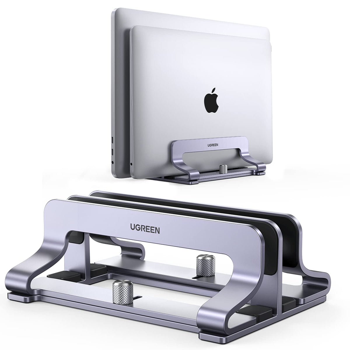 UGREEN Vertical Laptop Stand Holder for Desk Compatible with MacBook Pro, MacBook Air Stand Vertical Aluminum Adjustable for Up to 17.3 Inch Gaming Laptop, Gray