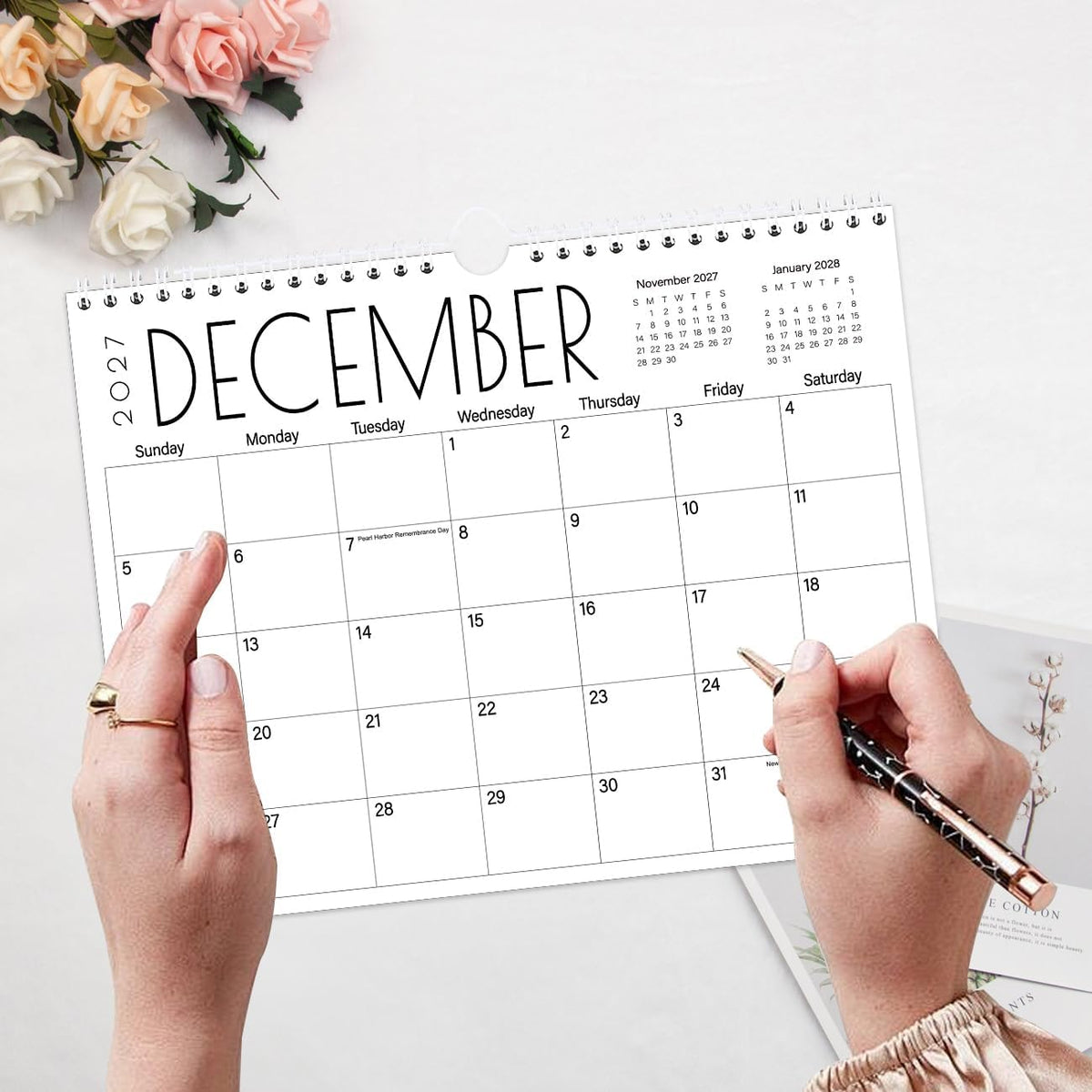 Calendar 2026-2027 - 17 Months Wall Calendar from September 2026 to December 2027, 11'' x 8.5'' Calendar 2026-2027 with Holiday Marked, Premium Paper for Organizing, Black Large Word