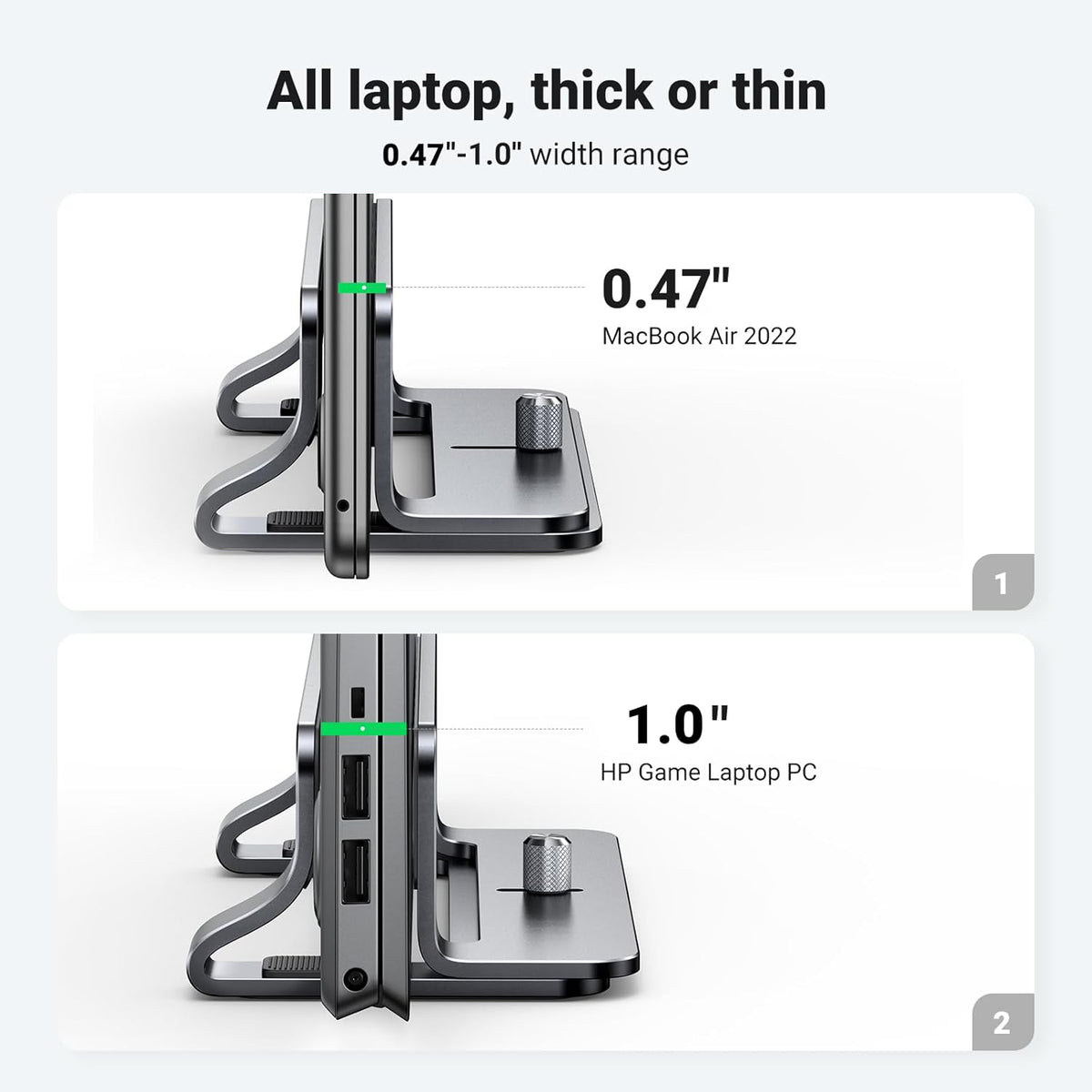 UGREEN Vertical Laptop Stand Holder for Desk Compatible with MacBook Pro, MacBook Air Stand Vertical Aluminum Adjustable for Up to 17.3 Inch Gaming Laptop, Gray