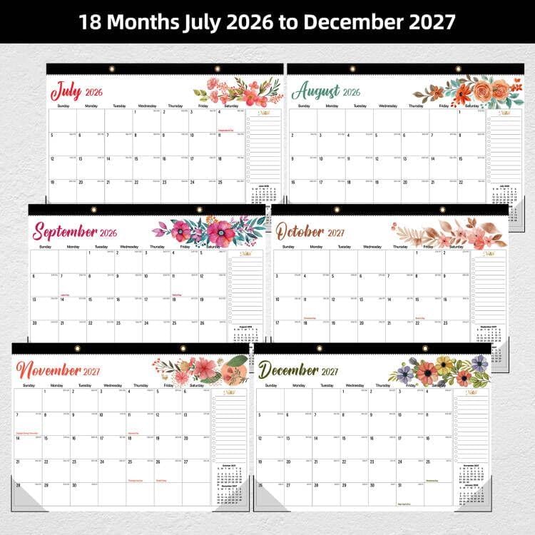 Tcamp Desk Calendar 2026-2027, Jul 2026-Dec 2027, 18-Month, 17" x 12" Large