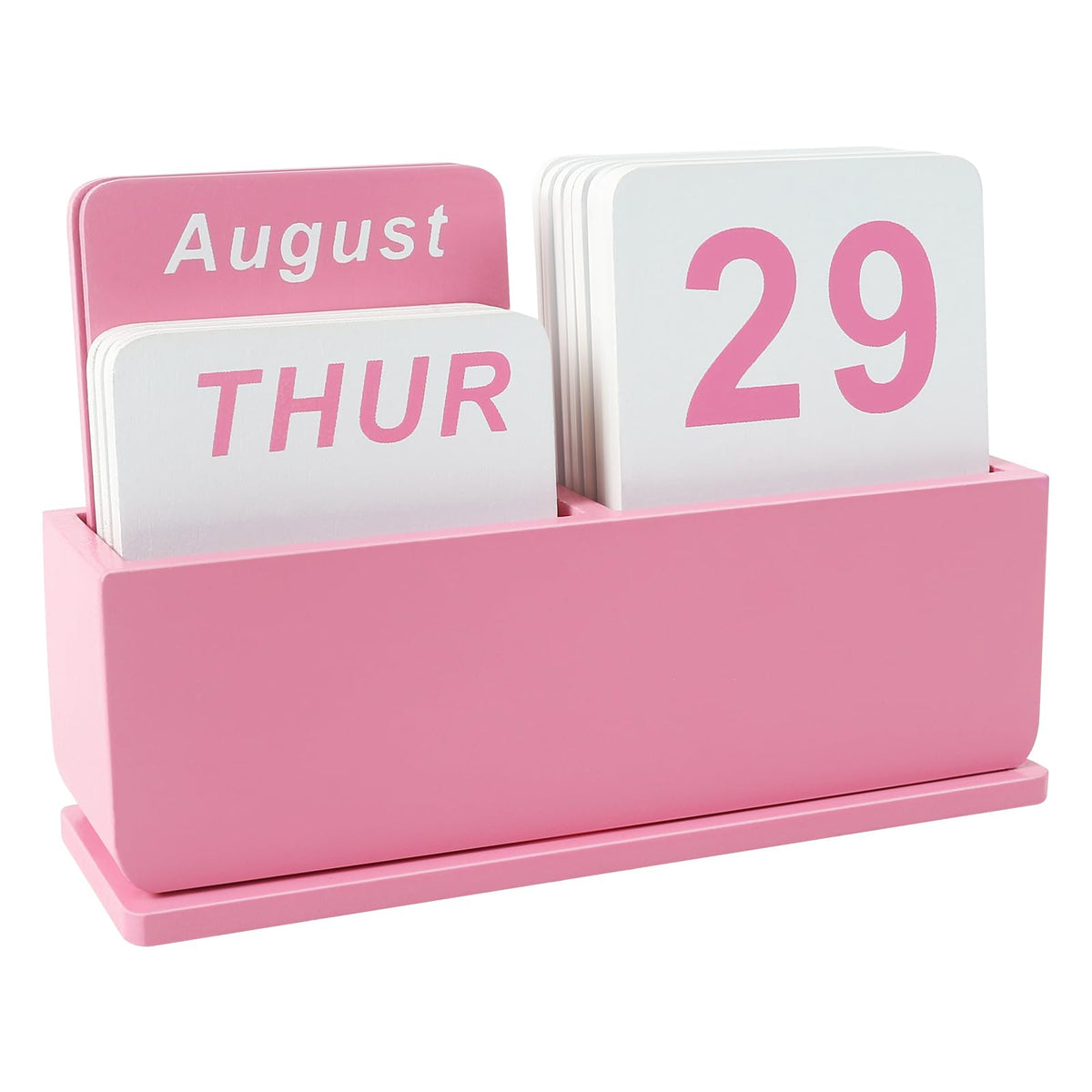Wooden Block Perpetual Calendar for Desk, Daily Desktop Standing Flip Calendar with Large Display, Modern Farmhouse Aesthetic Desk Accessory for Home Office Decor, Reusable Yearly, Wood Grain
