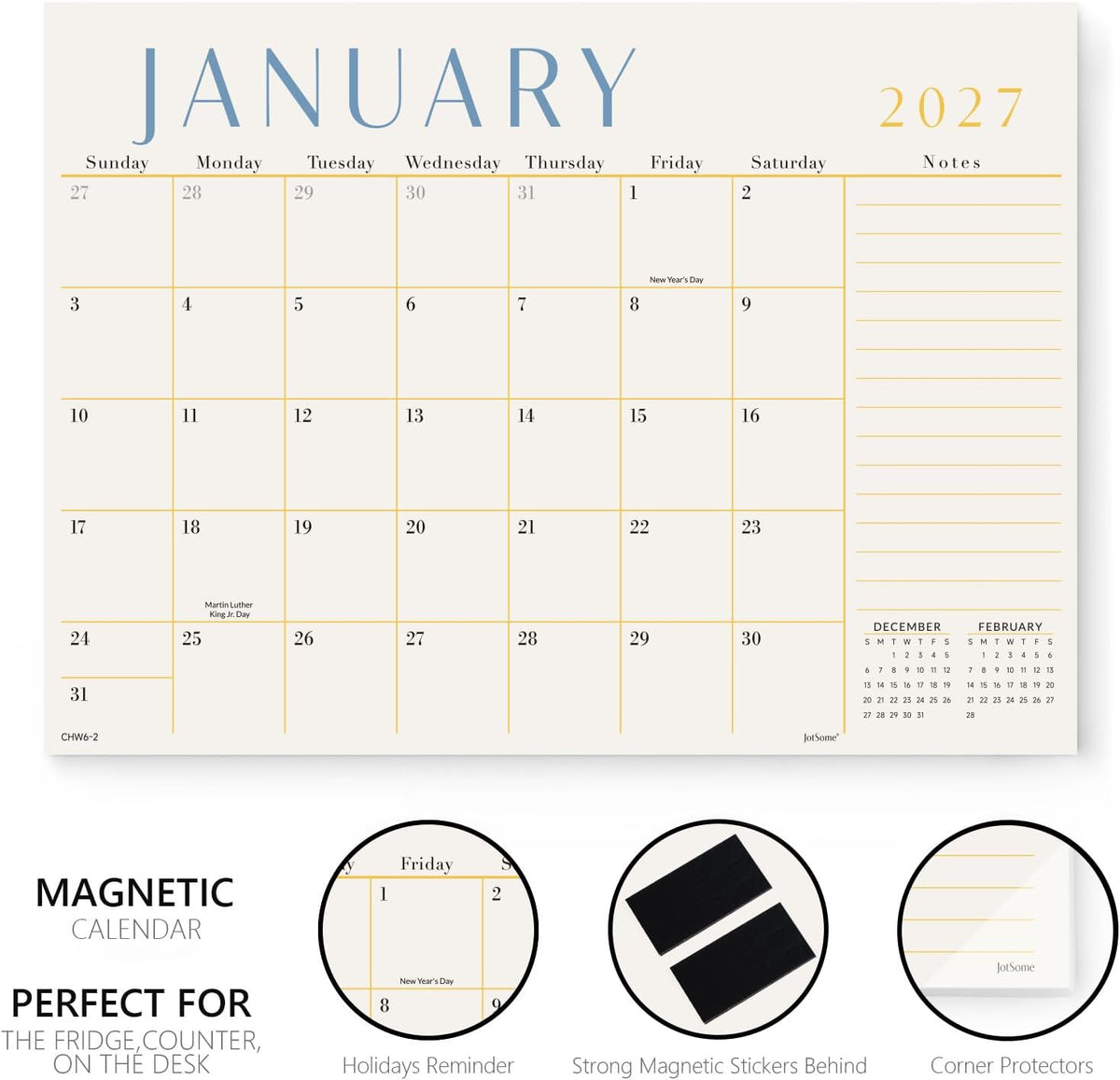 Jotsome Magnetic Calendar for Refrigerator 2026-2027, Fridge Calendar