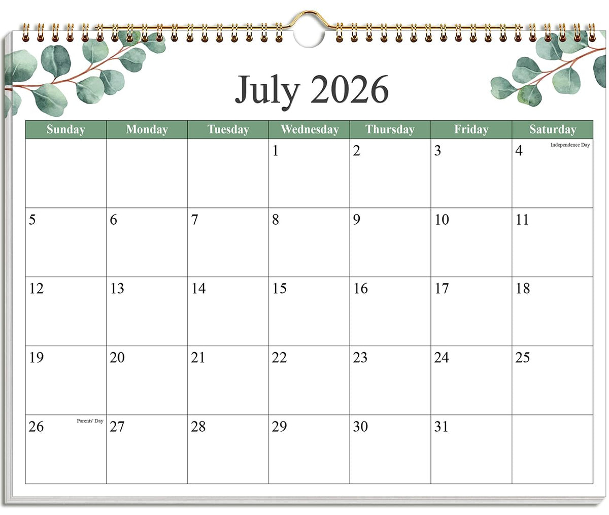 Calendar 2026-27 - Calendar 2026-2027 from July 2026 to December 2027, Spiral Binding Hanging Wall Calendar 2026 for Home/Office, 8.5" x 11", Black