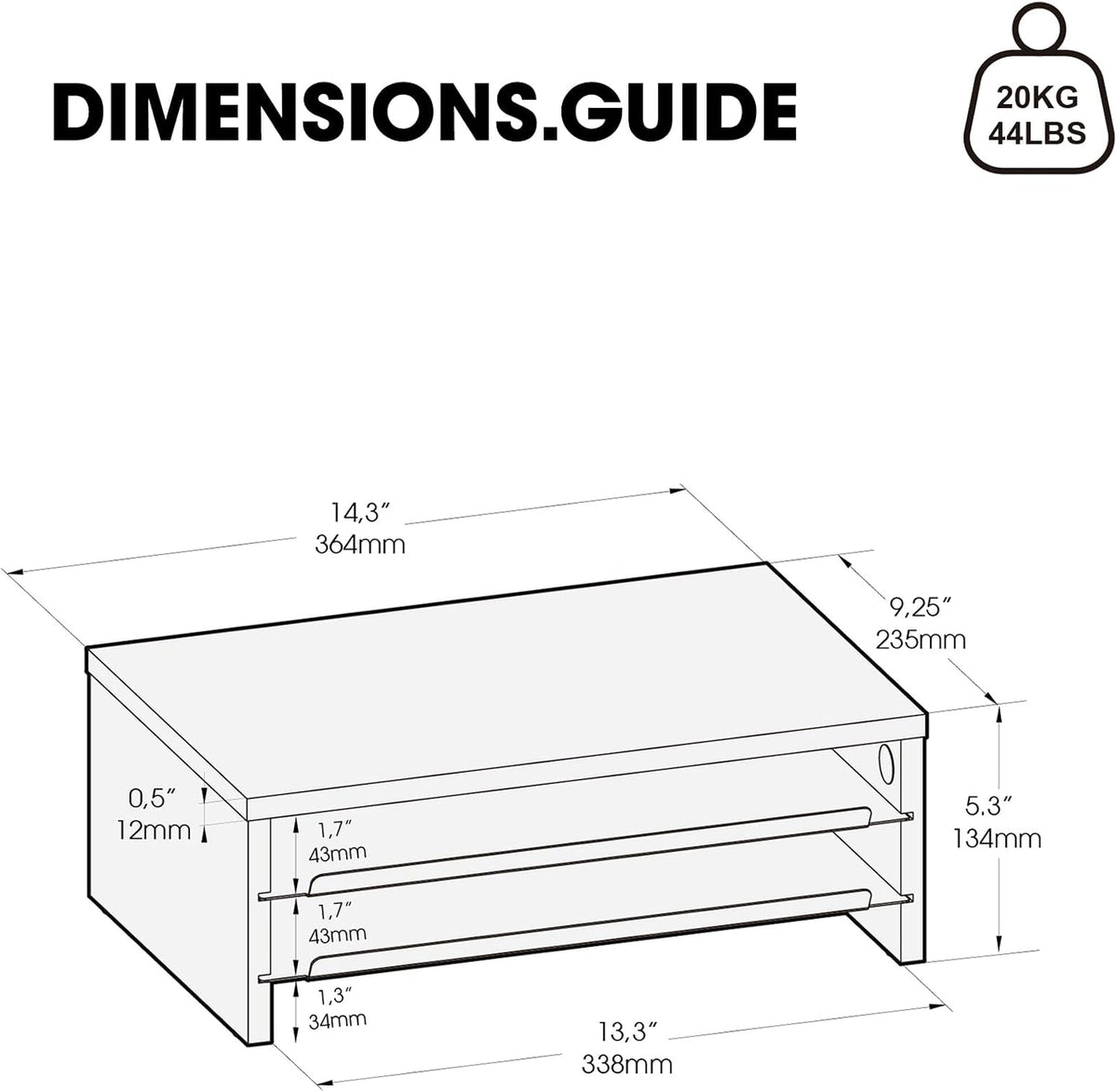Fenge 14.3-Inch Monitor Stand with Slide-Out Trays, Wood & Metal Desk Shelf