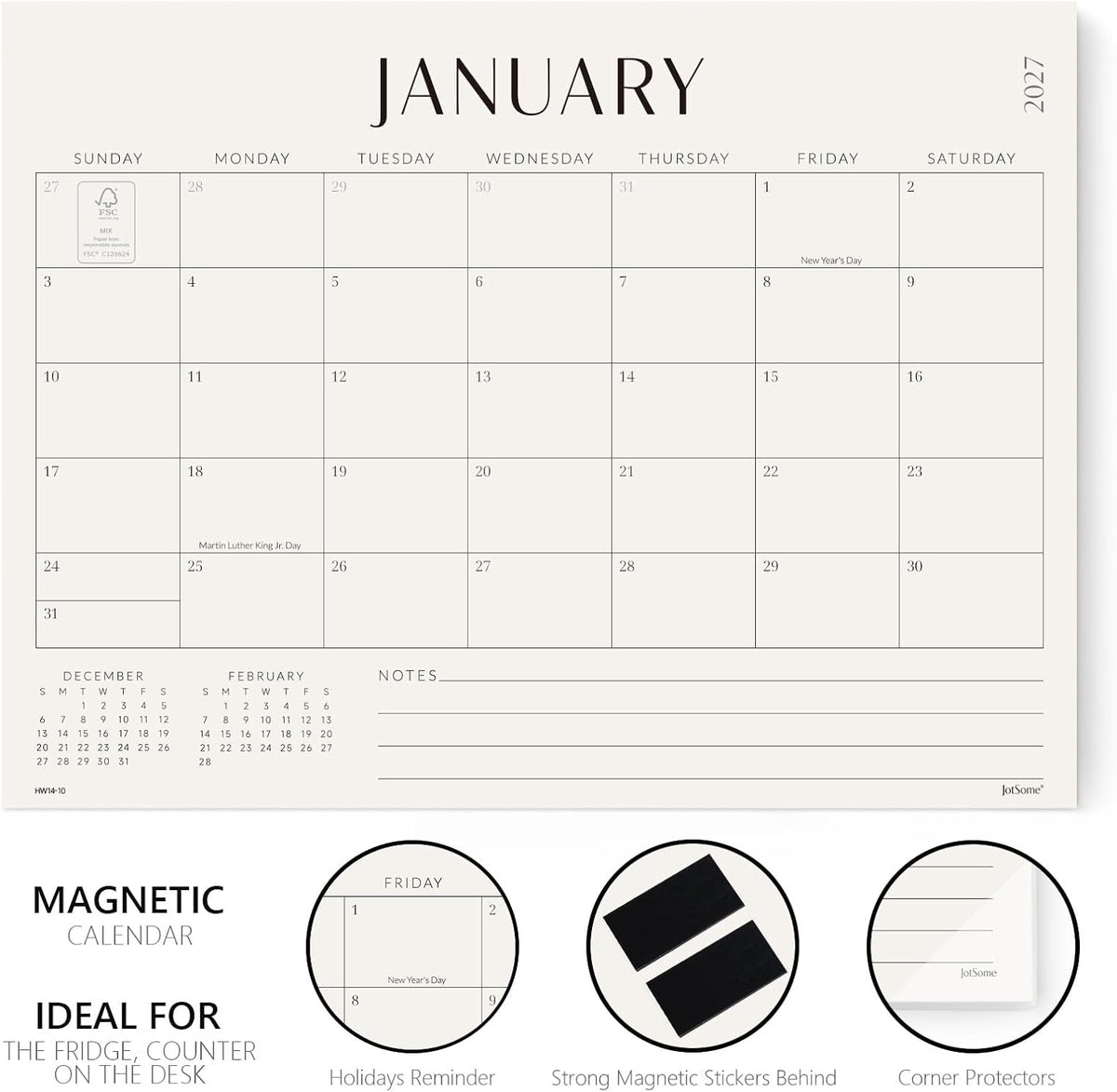 Jotsome Magnetic Calendar for Refrigerator 2026-2027