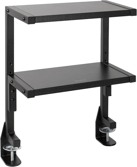 VIVO Black Clamp-on 13 inch 2-Tier Desk Shelf, STAND-SHELF2C