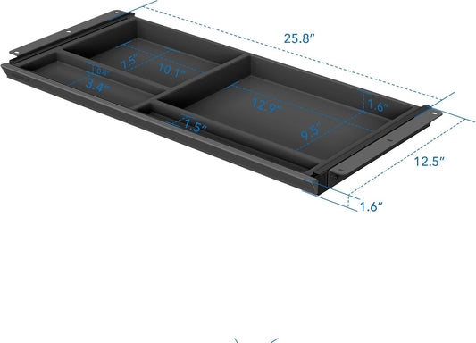 Mount-It! Deep Under Desk Storage Drawer, 4 Compartments, 25.8 in W, Black