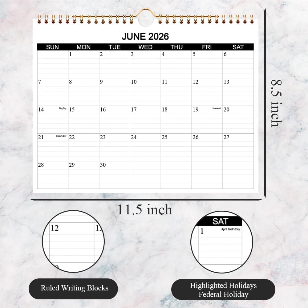 Calendar 2026-2027 - Wall Calendar 2026-2027 Runs from July 2026 to December 2027, 18 Months Calendar with Thick Paper for Planning at Home or Office, 8.5 x 11 Inch, Black