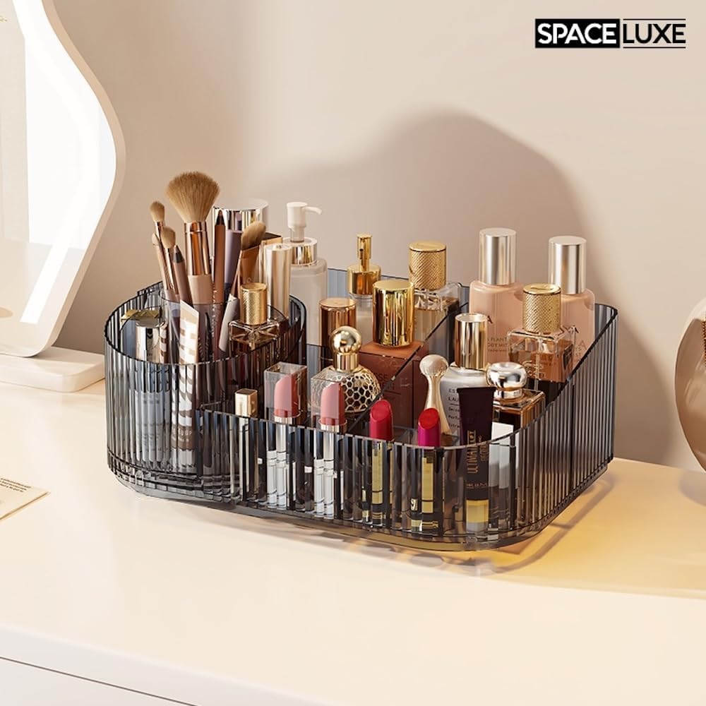 Large Makeup Organizer with Drawers, 360° Rotating Brush Holder