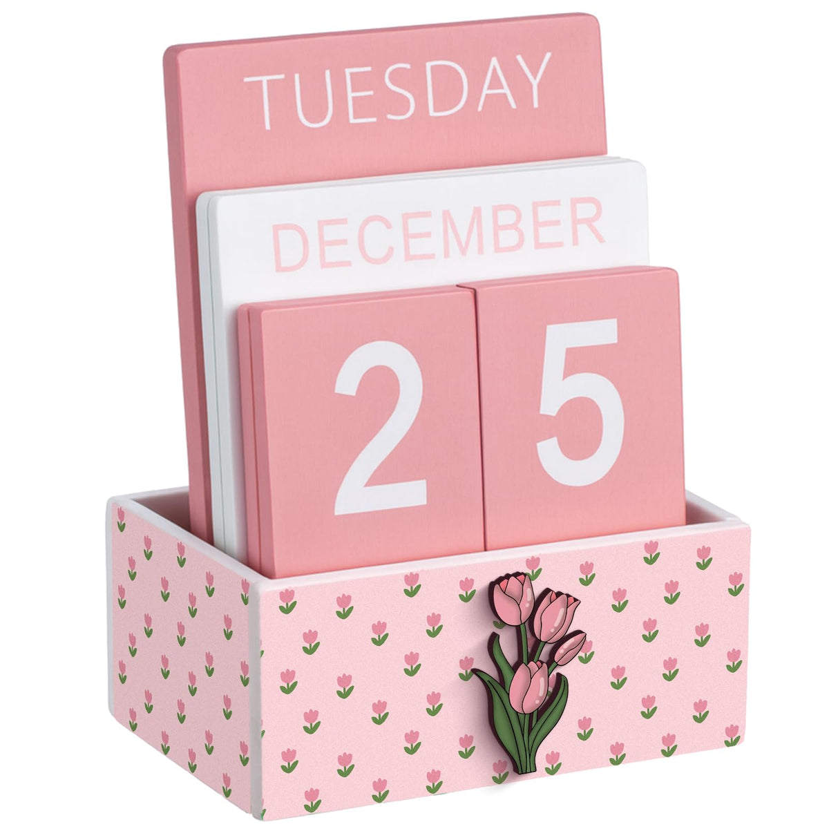 AceOrbit Wildflower Wood Block Perpetual Calendar Coquette Desk Decor