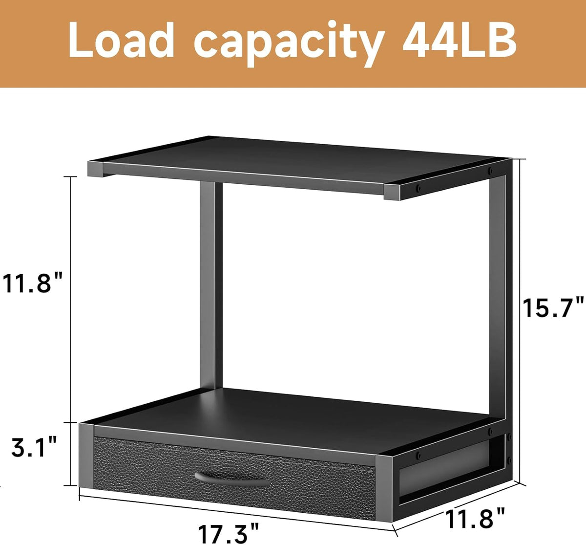 YAOHUOO 2-Tier Desktop Printer Stand with Fabric Drawer,17.3"x11.8" Black