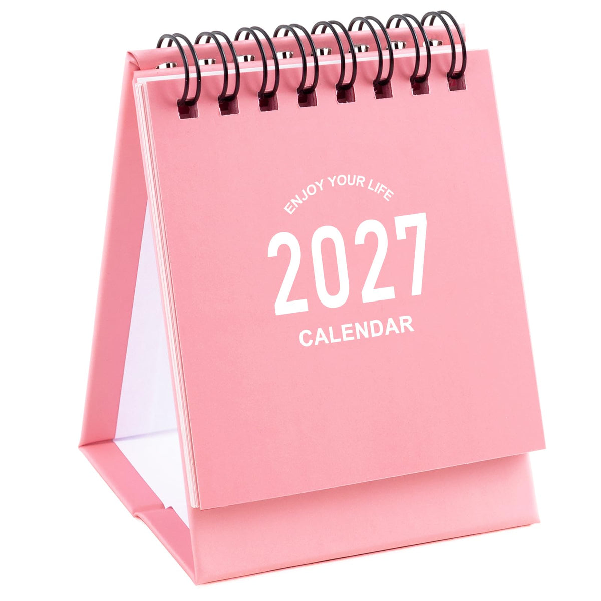 Mini Desk Calendar 2027-2028 - Jan 2027 to June 2028 Small Desktop Calendar Mini Daily Schedule Thick Paper Twin-Wire Binding with Stickers for Home Office School (Mini Pink)