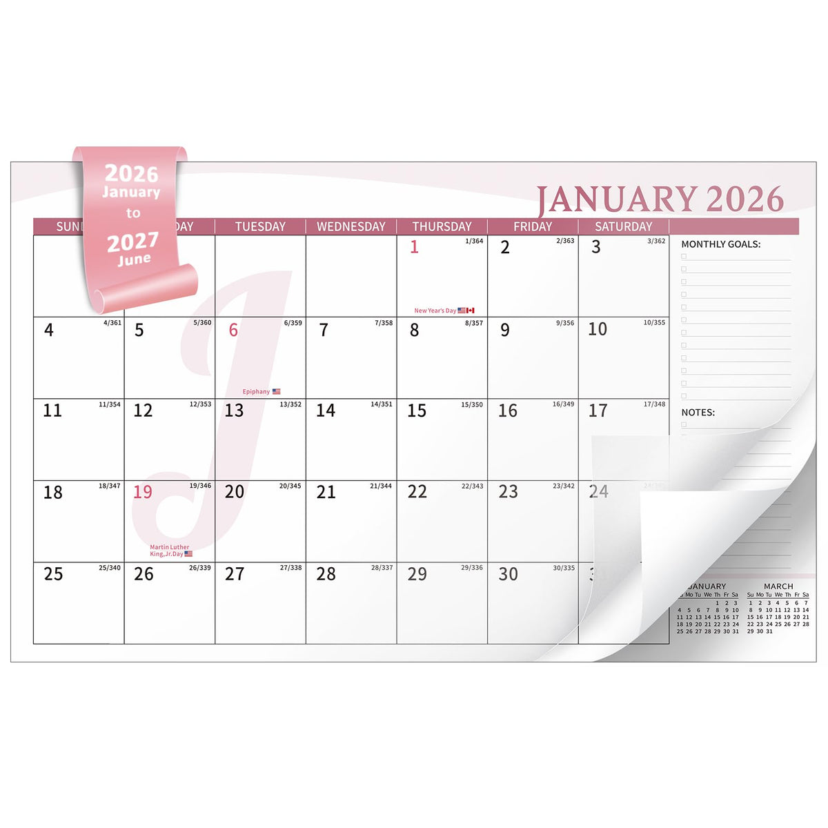 Ospelelf Desk Calendar 2026-2027 with Storage Pocket Protective Cover Large 12"x17" Leather Monthly Wall Planner Pad 18 Months January 2026 - June 2027 Pink