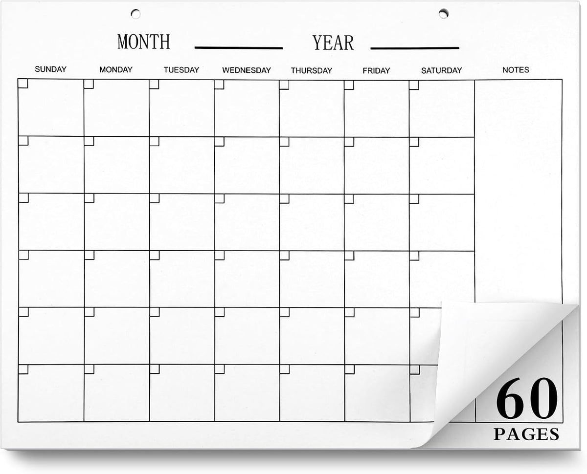 Gueevin 2026 Undated Monthly Blank Calendar Sheet 8.5"x11" Classic White
