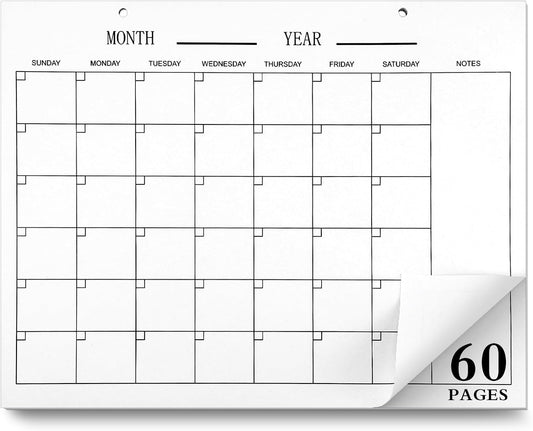 Gueevin 2026 Undated Monthly Blank Calendar Sheet 8.5"x11" Classic White