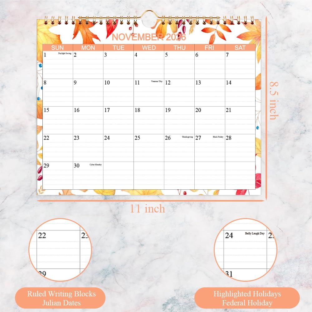 Calendar 2026-2027 - Wall Calendar from Apr 2026 to Jun 2027- Monthly Calendar with 140gsm Thick Paper for Planning and Organizing for Home or Office, 8.5 x 11 In Wall Calendar 2026-2027