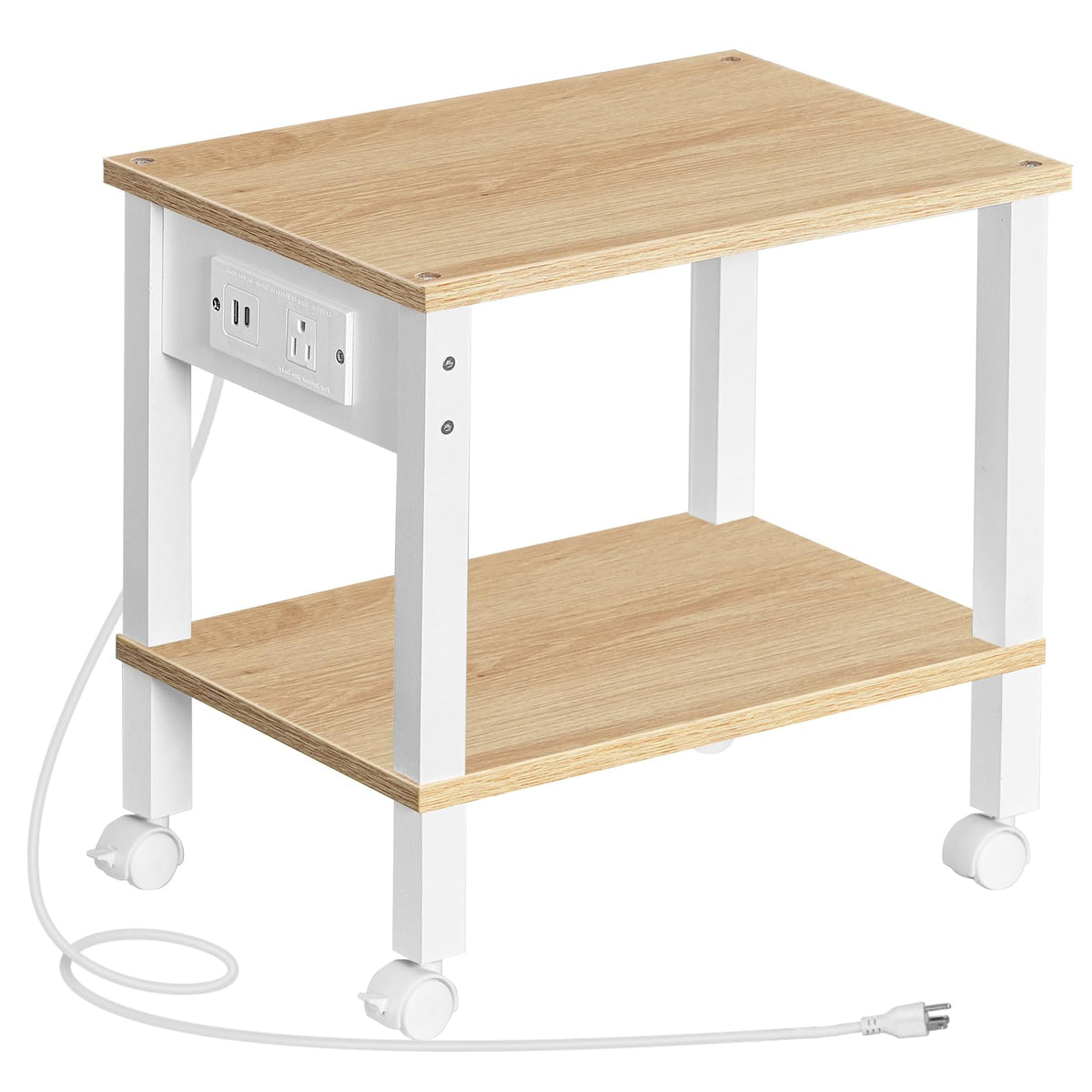 HOOBRO 2-Tier Printer Stand with Charging Station, Under Desk Printer Table, Printer Cart with Storage Shelves, Shelf for Small Spaces, for Home Office, Rustic Brown and Black BF38UPS01