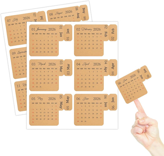 2026 Calendar Stickers Kraft Monthly Planner Index Divider 120Pcs