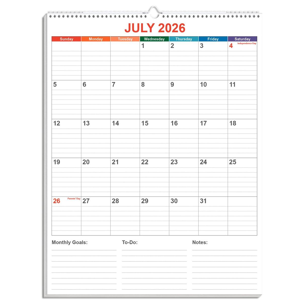 Calendar 2026-27 - Calendar 2026-2027 from July 2026 to December 2027, Spiral Binding Hanging Wall Calendar 2026 for Home/Office, 8.5" x 11", Black