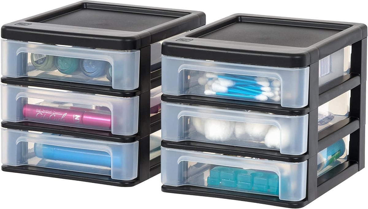 IRIS USA 3-Drawer Medium Desktop Organizer with Paper Tray, Black