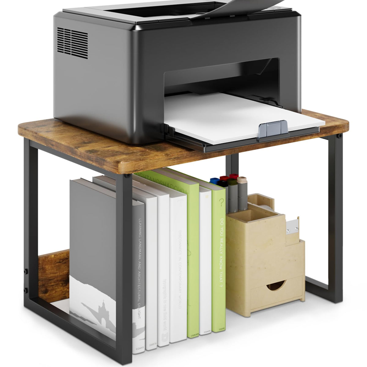 MARTY Desktop Printer Stand with Storage Drawer, Printer Riser for Desk