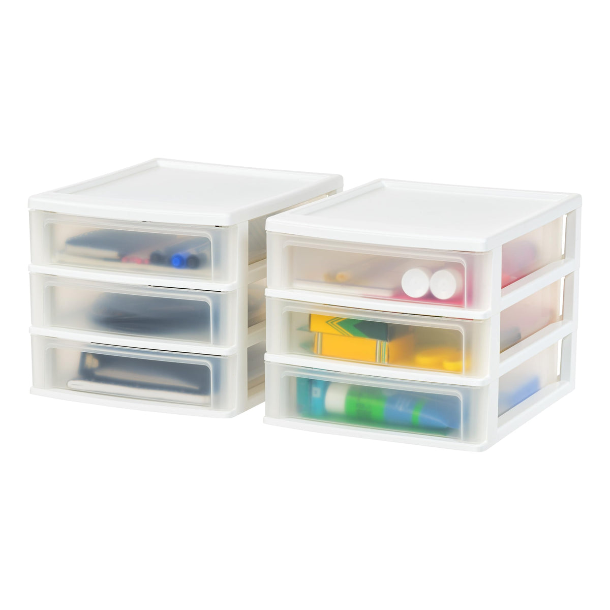 IRIS USA 3-Drawer Medium Desktop Organizer with Paper Tray, Black