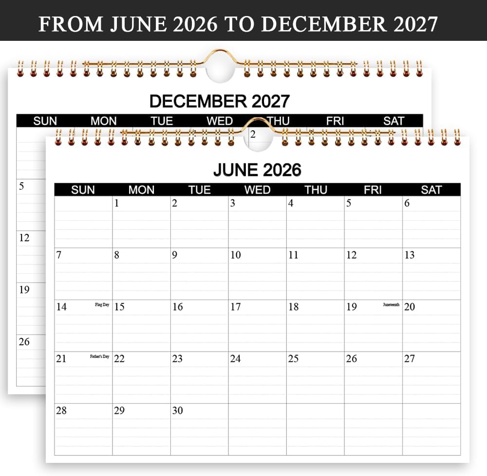 Calendar 2026-2027 - Wall Calendar 2026-2027 Runs from July 2026 to December 2027, 18 Months Calendar with Thick Paper for Planning at Home or Office, 8.5 x 11 Inch, Black