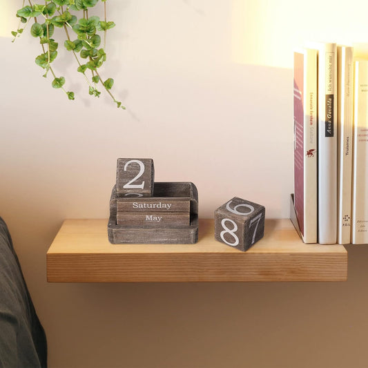 Wooden Block Calendar for Desk, Daily Desktop Perpetual Desk Calendar, Farmhouse Desk Accessories for Home Office Decor, Reusable Yearly, ‎‎Vintage Grey